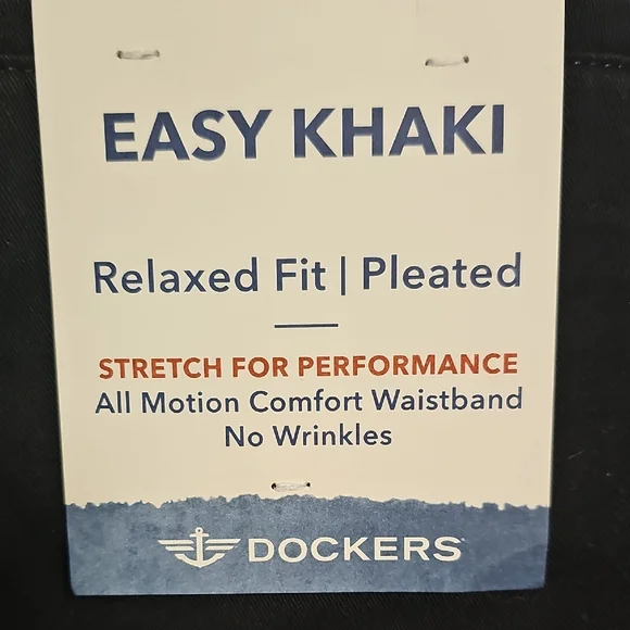 Men's Dockers Black Khaki Comfort‎ Waistband Relaxed Fit Pants With Pleats - Picture 6 of 7